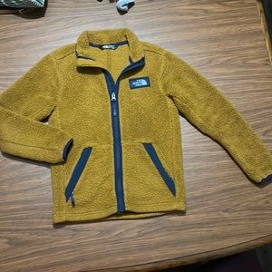 Boys The North Face fleece jacket. Tan/ navy. Well loved.